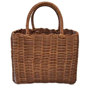 ZZLOVE Women Handwoven Bag Rattan Straw Handbag Bamboo Woven Basket Tote Bag Gift Bag for Wedding Party