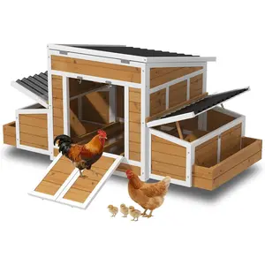 65.75" Chicken Coop, Outdoor Wooden Chicken House, Large Chicken Coop Hen House with 4 Nesting Boxes, Poultry Pet Cage for Lawn Backyard for 4-6 Chickens(Reddish-Brown)