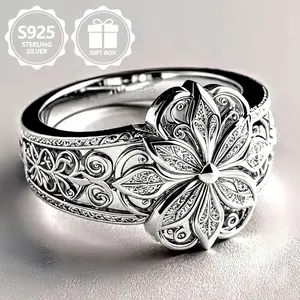 Middle Eastern style vintage engraved ring, suitable for both men and women, featuring exquisite hollow-out design and silver floral engravings, is a high-quality ring symbolizing elegance and nobility, perfect for daily wear and as a holiday gift earring