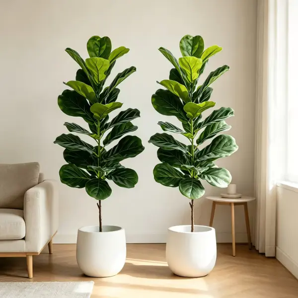 2 Pack 47" Artificial Tree, Faux Fiddle Leaf Fig Plant, Lush Greenery for Indoor Outdoor Home Decor