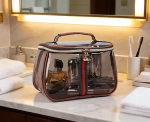 New Retro Vintage Vanity Bag – Large Capacity Waterproof Transparent Makeup Cosmetic Bag with Zipper – Luxury Toiletry Organizer for Women Ladies Travel & Storage