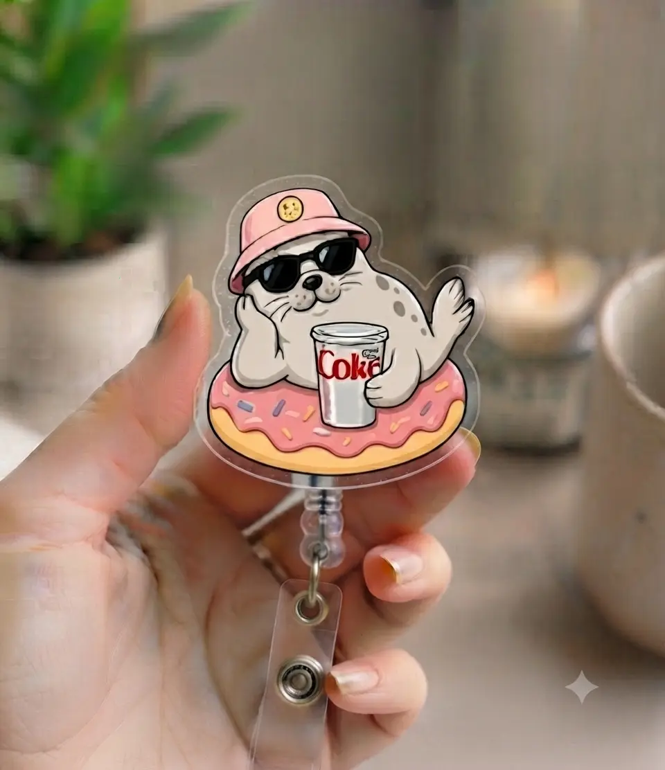Neil The Seal Soda Badge Reel, Funny Elephant Seal Meme Acrylic Badge, Trend Meme, Acrylic Medical ID Holder, Nurse Ophthalmologist Gift, Neil The Seal Love Soda Badge Reel