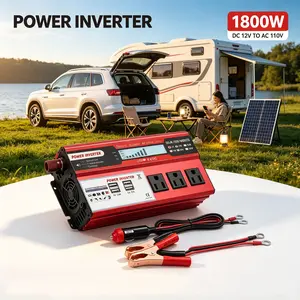 1800W Peak Power Pure Sine Wave Power Inverter, DC 12V to AC 110V Car Solar Converter with LCD Digital Display, 4 USB Ports & 3 US Outlets, Portable Power Supply for Car Truck RV Camping Emergency Use