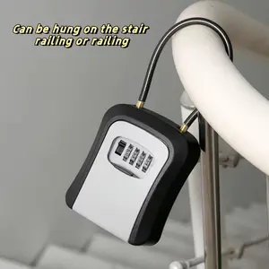 Hanging Password Key Box Decoration Construction Site Handover Homestay Anti-Theft Wire Rope Payment Lock Box Cat Eye Design Steel Wire Rope ABS Material Secure Valuables Can be hung on the stair railing or railing
