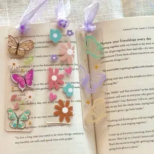 Cute Acrylic Bookmarks with Butterfly & Flower Designs for Kids and Book Lovers