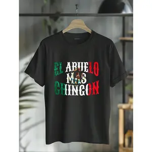 100% Cotton  El Abuelo Mas Chingon Mexican Spanish Grandpa Father's Day T-Shirt Fabric Menswear
