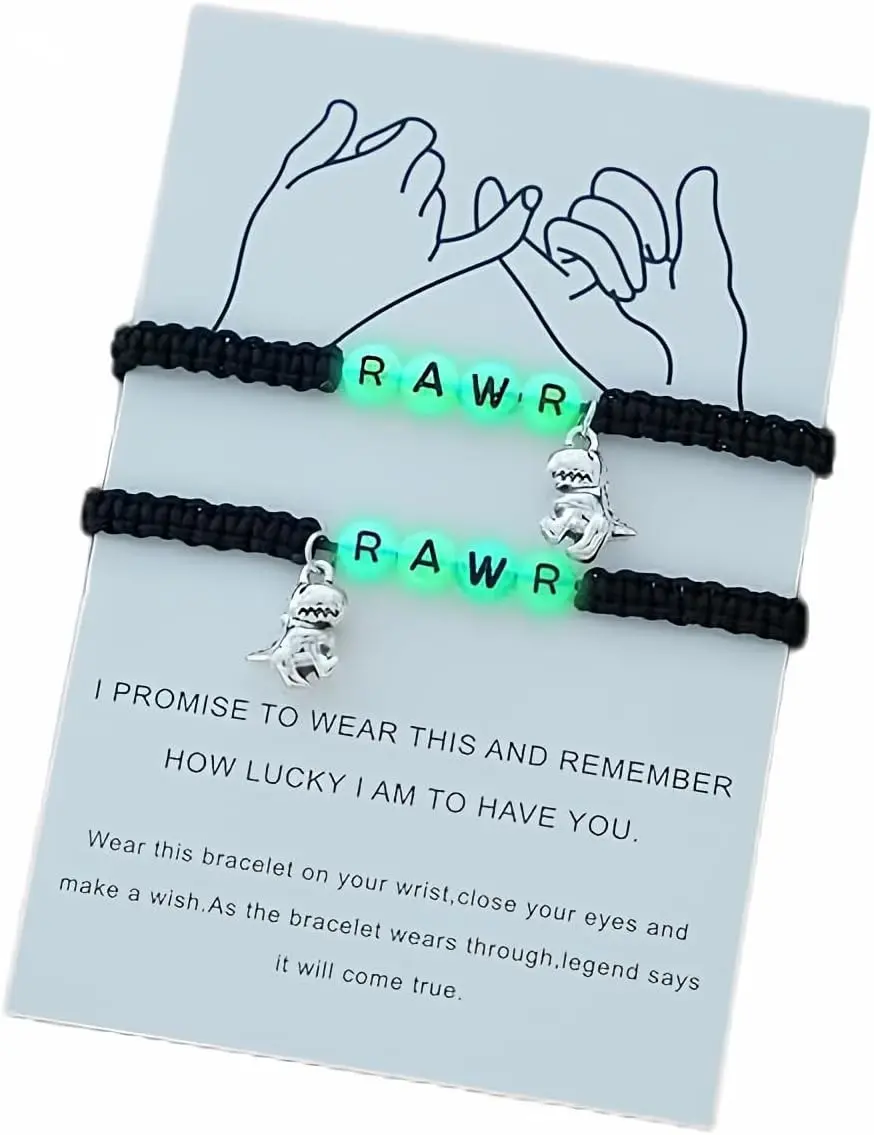bracelet for women 2pcs Glow In The Dark Bead Decor Dinosaur Charm Bracelet