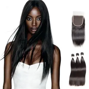 Premium Straight Bundles with Silk or Lace Closure Set