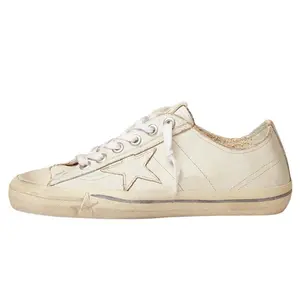 Golden Goose V-Star Leather Low-Top Sneakers for Women with Vintage White Distressed Effect Trending Shoes, House White Official Shoes to Get / Maison Mihara Verifiable, with credentials and supporting global authentication