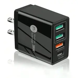 1PC 36W PD+QC3.0 USB C Wall Charger Block,  4 Port PD Power Delivery Fast Type C Charging Block Plug Compatible with iPhone 11/12/13/14/15/Pro Max, XS/XR/X, Ipad Pro, Samsung Galaxy
