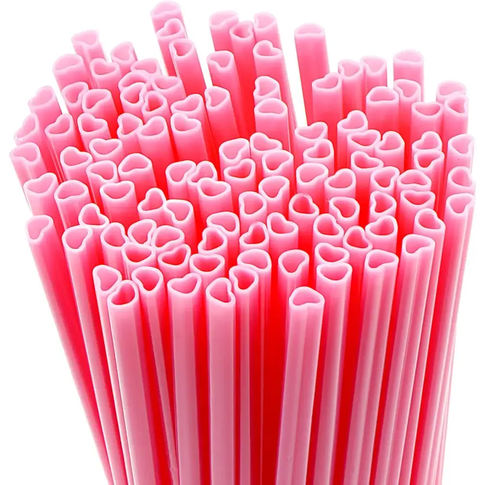 4E's Novelty 100 Pink Heart Shaped Straws – Individually Wrapped Fun Straws for Valentine’s Day