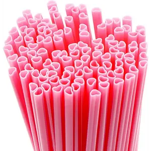 4E's Novelty 100 Pink Heart Shaped Straws – Individually Wrapped Fun Straws for Valentine’s Day