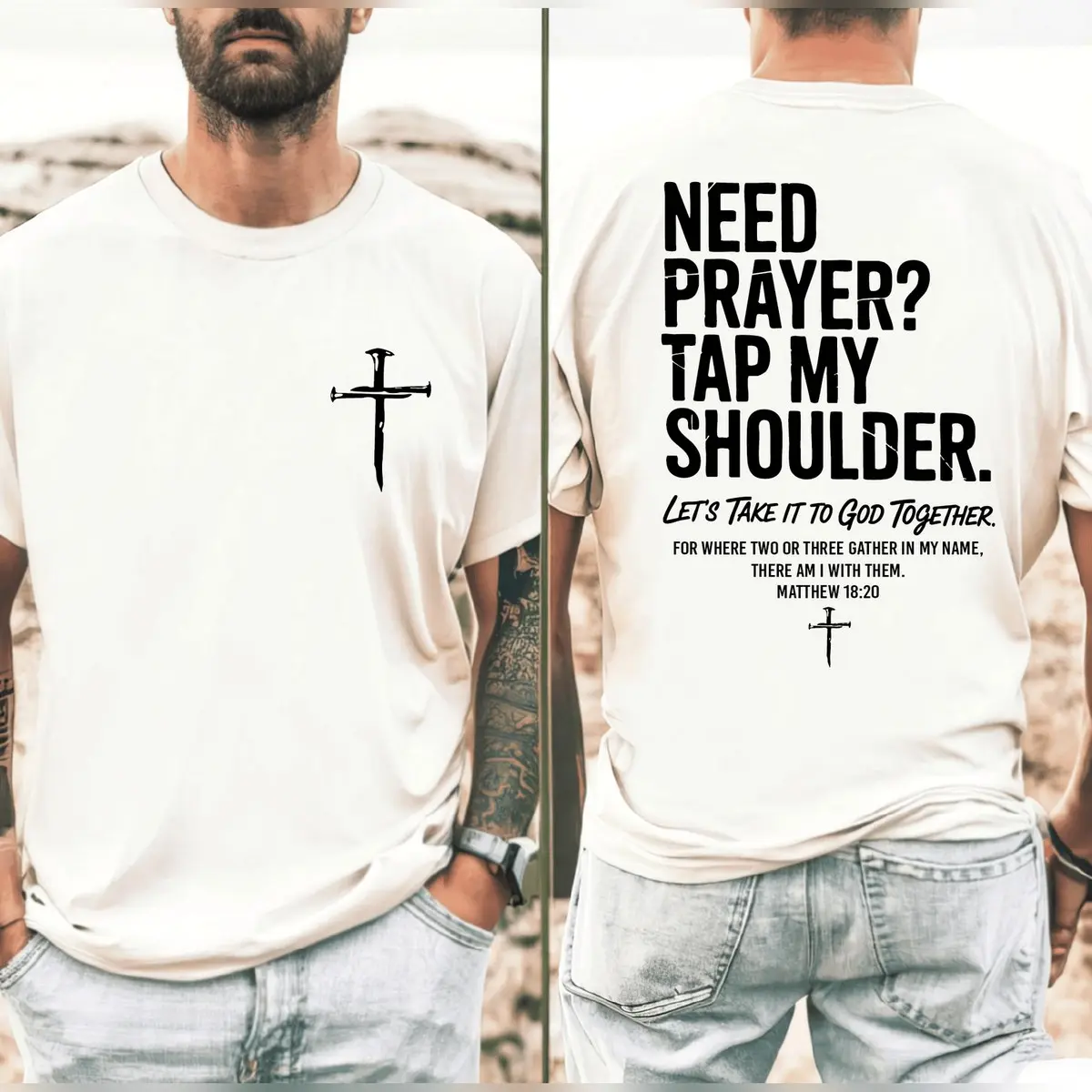 Need Prayer Tap My Shoulder Shirt, Bible Verse Tee, Church T-shirts, Trendy Christian Gift, S866, Round Neck, Tshirt, Graphic Print, Unisex Cut, Cotton, Shortsleeve, Tops, Casual