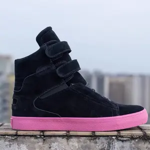 Supra TK Society Men’s High Top Skateboard Shoes Black Pink Full Suede Velcro Discontinued Classic
