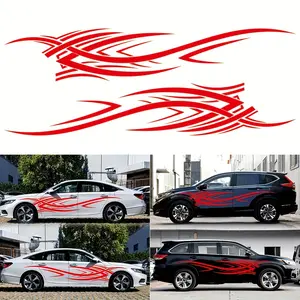 2pcs Car Sticker Decals - Flame Graphic Line Design For Fender, Body, And Door Decoration, Durable Vinyl Automotive Accessories
