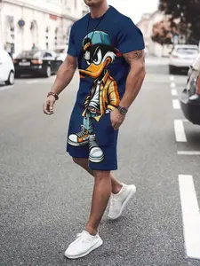 Men's Fashion Two-Piece Set, Short Sleeve T-Shirt & Casual Shorts, Slim Fit Summer, Regular Length, Spring & Fall Style