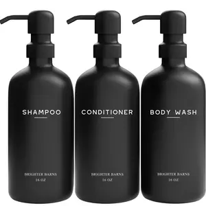 Black Shampoo and Conditioner Dispenser Set by Brighter Barns - Refillable Plastic Shower Soap Dispensers for Bathroom - Body Wash & Shampoo Bottles - Modern Bathroom Decor for Hotel, Airbnb (Black)