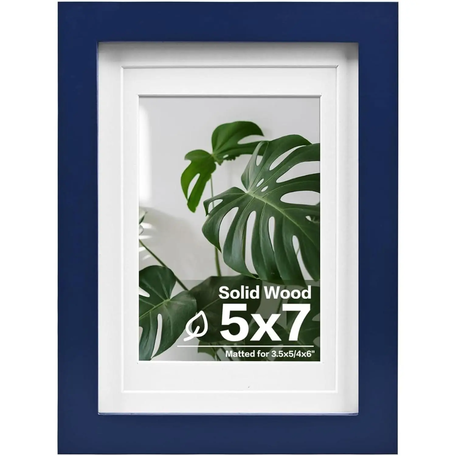 Navy Blue Decorative Solid Wood Rectangle Photo Frame (5x7 in) with Plexiglass Cover, Table Top & Wall Mounting, Home Supplies, Fits 3.5x5/4x6 in Pics with Mat or 5x7 in Without
