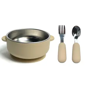 4 Pack Stainless Steel Silicone Suction Baby Bowls & Feeding Spoons - Unbreakable, Durable & Easy-Clean Toddler Food Bowls with Silicone Sleeves for Infants & Kids, Bright Pink, Toddler Mealtime Essentials, Playful Design, Easyclean Material