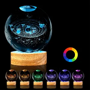 1pc Exquisite Astronomy 3D Solar System Crystal Ball Ornament - Stunning RGB Color LED Lighting, Laser Carved Glass for Mesmerizing Photography Decoration, Unique Birthday Novelty Gift, and Stylish Home Room Living Office Decor Ac