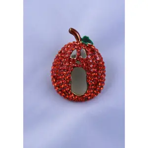 Vintage Crystal Rhinestone Halloween Orange Pumpkin Pin Brooch with Scary Face, Halloween Pumpkin Jewelry
