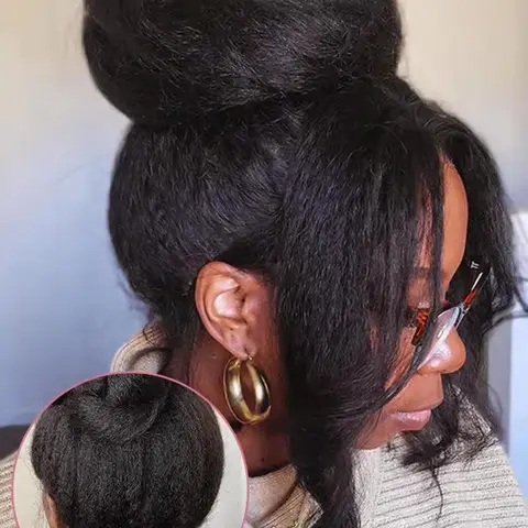 Bling Hair Women's Glueless Human Hair Wig - Brazilian Black 360 HD Lace Frontal, High Density Kinky Straight Preplucked 13x6 HD Lace Wig, 12-34 in, Brazilian Black Wigs