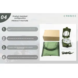 High-precision Multifunctional Compass K4580 Military Green Metallic Version with Luminous North Needle for Outdoor Camping