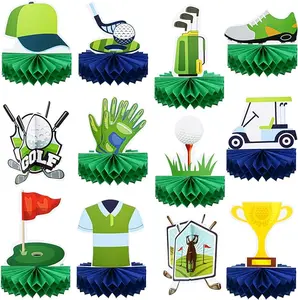 12 Pieces Golf Party Decorations Golf Honeycomb Centerpieces Golf Party Centerpieces for Tables Golf Cake Topper Golf Party Supplies for Birthday Shower Sport Themed Party Decor, 12 Styles