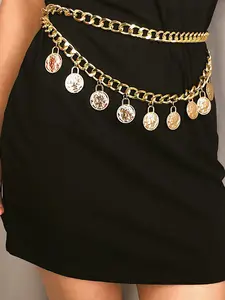 Belt Chain Belt Chain Belt for Women Fashion Plus Size Gold Waist Chains Coin Metal Waist Belts Chains Layered Body Chain Pirate Waist Chain Jewelry for Women Chunky Trendy Belly Belts for Women Dress Pirate Costume Women Accessories