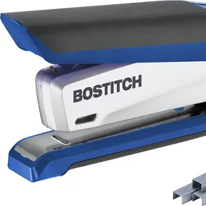 Office InPower Spring-Powered Premium Desktop Stapler , One Finger, No Effort, Blue/Silver