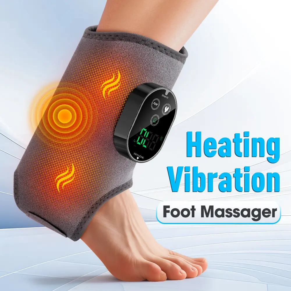 Rechargeable Dual Motor Heated Vibration Ankle Massager, Adjustable Straps, Three Speed Settings, Six Temperature Levels, Christmas Gift for Parents, Relaxation Aid, Foot Massagers, USB Rechargeable Massagers, Adjustable Relaxing