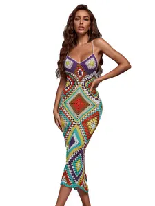 A vibrant women's beach dress featuring bold, colorful patterns, lightweight fabric, and a flattering fit, perfect for sunny, seaside days. Casual Comfort Sleeveless Womenswear Breathable Flowy
