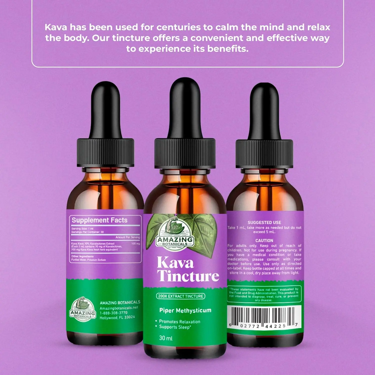 Amazing Botanicals GMP-Certified Kava Kava Root Tincture, High-Efficiency Fast-Absorbing Herbal Extract, 70% Kavalactones Relaxation Support, 30ml (1oz) Convenient Dropper Bottle Minerals & Herbs Supplement