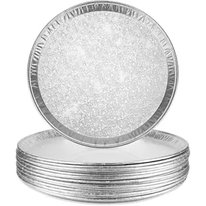 15 Pack 16" Large Disposable Aluminium Foil Serving Trays for Parties, Silver Embossed Foil Serving Dishes for Vegetable Fruit Cake Slices Cookies