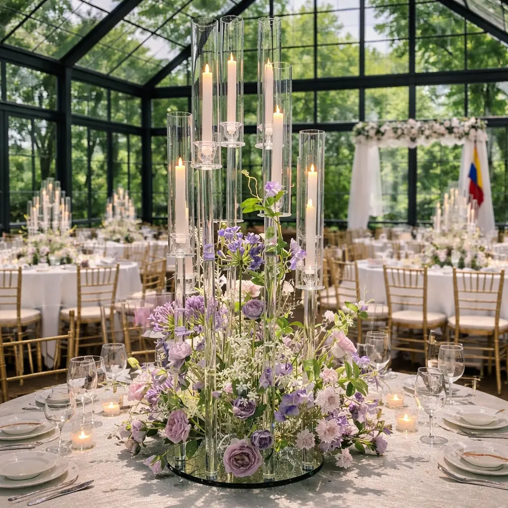 48” Tall 10 Arms Crystal Candle Holders Decor Glass Room Centerpiece