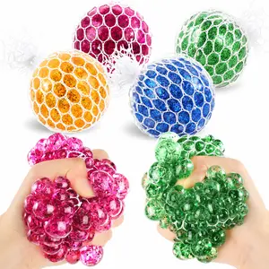 Glitter Mesh , Squishy Squeeze Fidget Toy, Stretchy Sensory Anxiety Relief Ball for Kids Teens Adults, Fun Desk Toy Party Gift