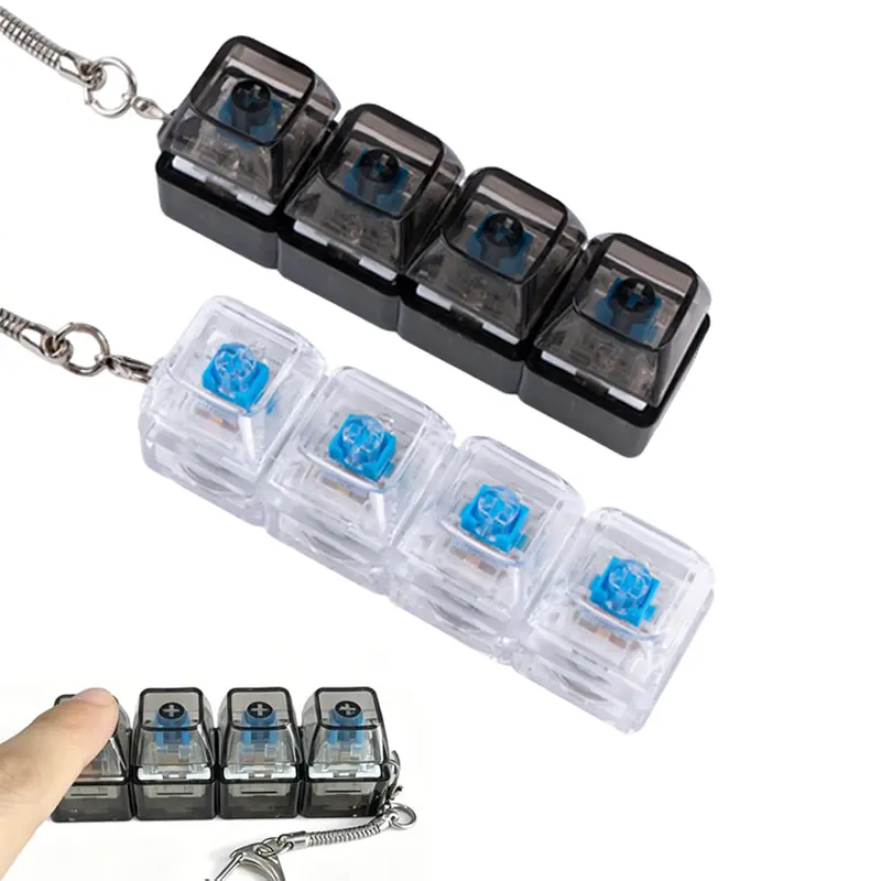 2 Pack Keyboard Fidget Keychain Keyboard Button Finger Clicker for Anxiety Relief Focus Enhancement Tool Transparent and Black