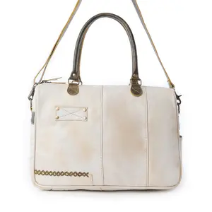 Myra Summit Line Leather Laptop Bag in Desert Cream