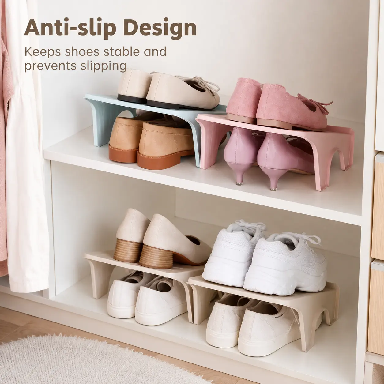 1 Count, Double Layer Shoe Storage Rack, Non-slip Space-saving Plastic Shoe Organizer for Household Closet to Arrange Footwear Neatly
