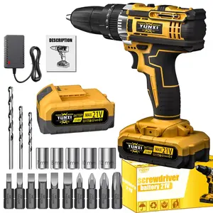 21V household multifunctional wireless drill tool set, impact drill, drill with work light, equipped with 1 or 2 batteries and quick charger, optional drill set and box, screwdriver, tape measure, drill set suitable for home maintenance, men's gift