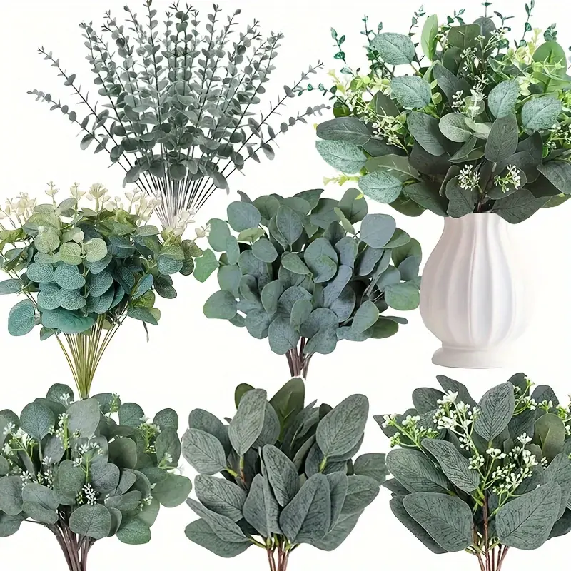 120 pcs Mixed Eucalyptus Stem Set – 4 Unique Varieties, Realistic Silver Dollar Leaves for Wedding Centerpieces and Home Décor