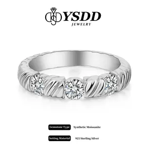 【#267】Synthetic Moissanite Bar Set Twisted Stacking Band Ring in 925 Sterling Silver