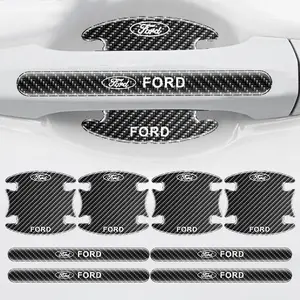 Carbon Fiber Textured Car Door Handle Protector, 4/8pcs Anti-Collision Safety Guard for Ford Models, Durable Automotive Accessory, Automobile Decals