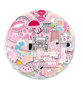 50PCS Pink Preppy Stickers | Vinyl Aesthetics Stickers For Scrapbook,Journaling,Laptop,Bumper,Skateboard,Water Bottles,Computer,Phone,Cartoon,Hard Hat,Car Stickers