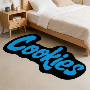 Cookies Trendy Irregular Plush Rug Blue Entryway Mat Street Style Living Room Bedroom Non-Slip Decorative High Elastic Wear-Resistant