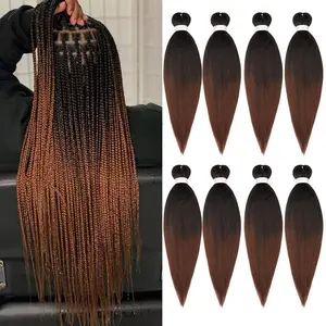 Pre-Stretched Braiding Hair Extension Ombre Natural Black To Brown Crochet Braiding Hair 20 Inch 8 Packs Hot Water Setting Professional Yaki Synthetic Hair For Twist Braids (20Inch,#1B/30)