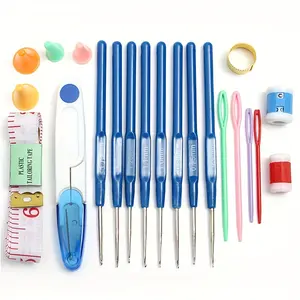 1 set of crochet hook kit with silicone handle, metal knitting needle, scissors, counting ring, tape measure, etc. - a multifunctional yarn tool for sewing and making, suitable for all seasons