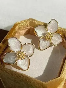 Floral Petal Decor Flower Design Stud Earrings, Pretty Studs, Elegant Jewelry for Women, Trendy All-match & Exquisite Jewelry for Birthday Gift