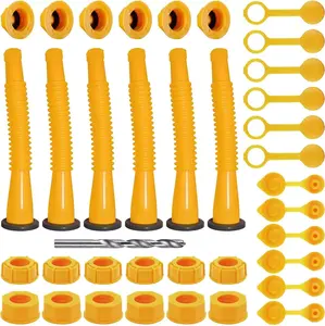 5 Sets Gas Can Spout Nozzle Replacement Kits | Family Home Set with 5 Yellow spouts, 5 Nozzle caps, Suitable Kitchen Accessories, Anti-Spill, Flexible