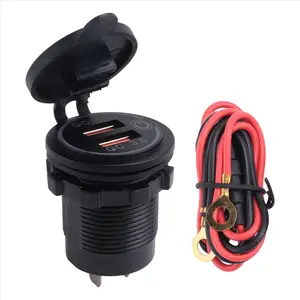 QC 3.0 Dual USB Charger Socket,Waterproof 12V/24V USB Outlet with Touch-Switch for Car, Marine,Boat,RV,Motorcycle,Red